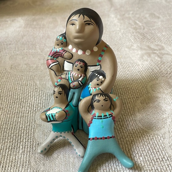 Storyteller Mother and kids 3 pc set Signed Southwest pottery hand made - Picture 1 of 11